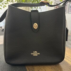 Coach Hadley Black Leather Shoulder Bag with Gold Accents